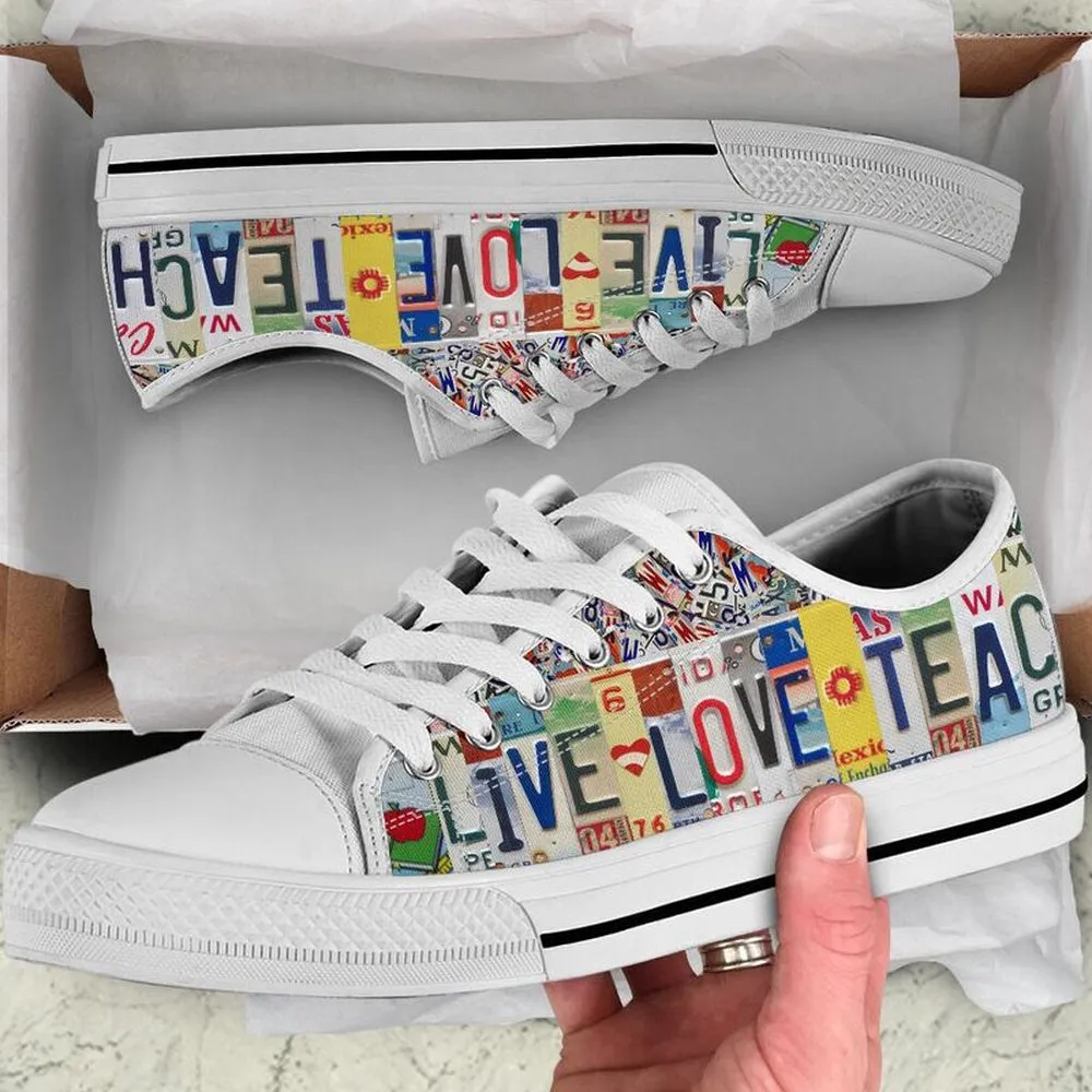 4Th Grade Ela Live Love License Plates Low Top Shoes, Teacher Shoes, Low Top Sneakers