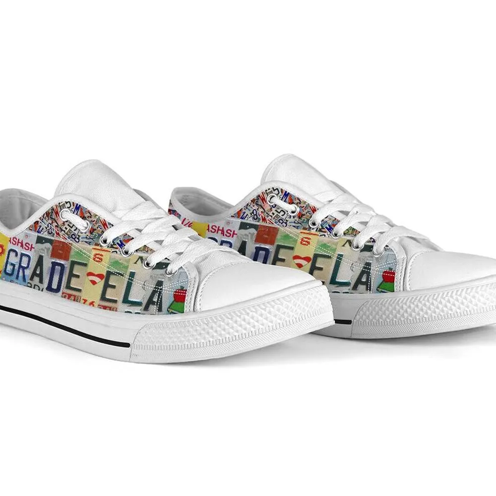 4Th Grade Ela Live Love License Plates Low Top Shoes, Teacher Shoes, Low Top Sneakers