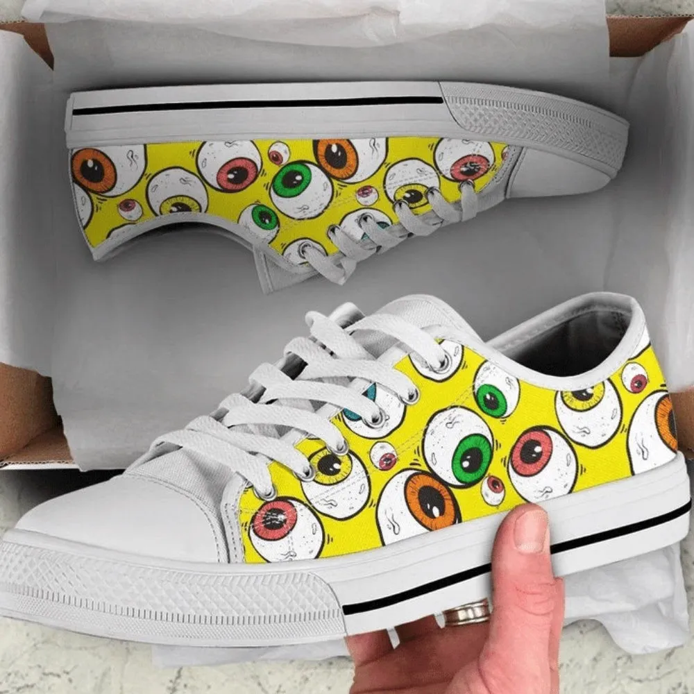 Abstract Eyes Pattern Low Top Shoes, Low Top Sneaker, Low Top Canvas Shoes