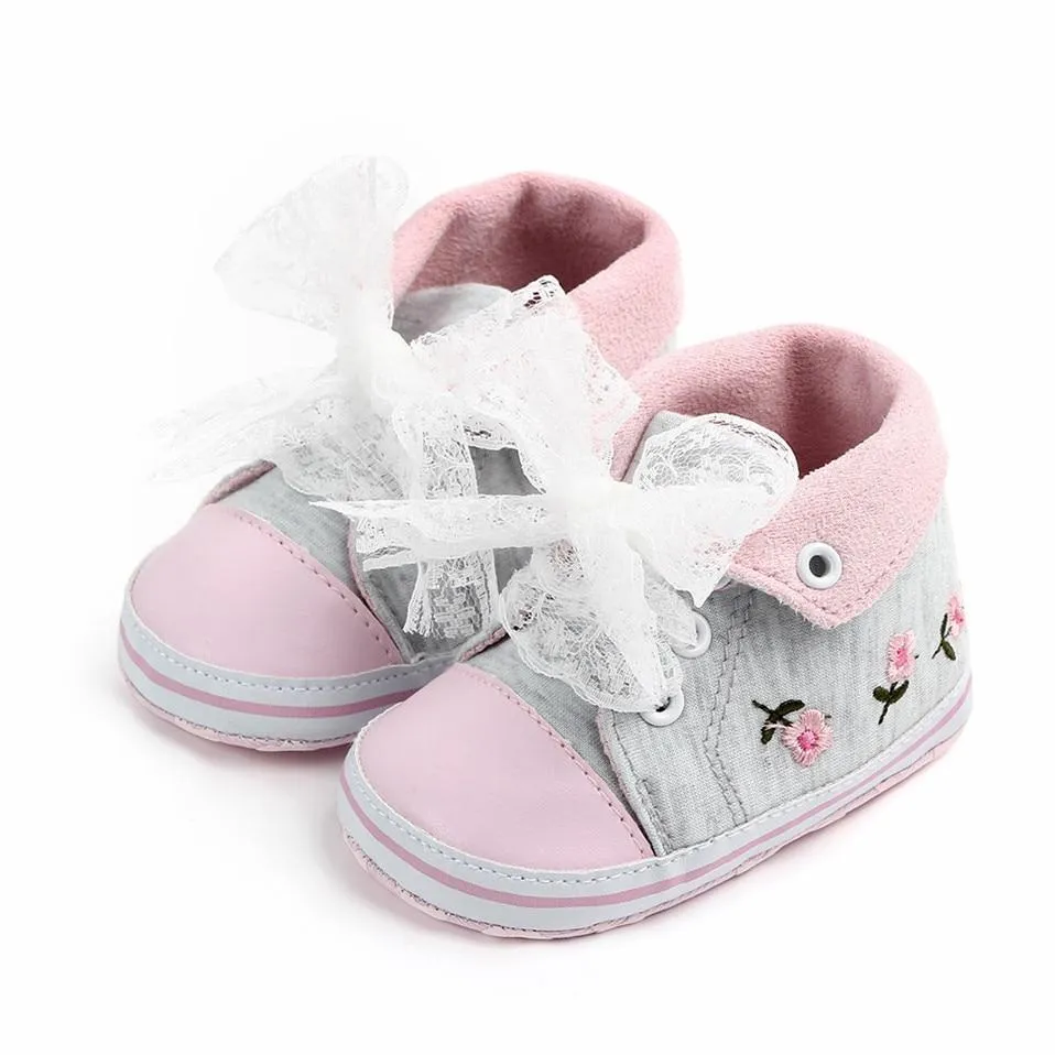 Baby Girl Lace Floral Embroidered Soft Shoes