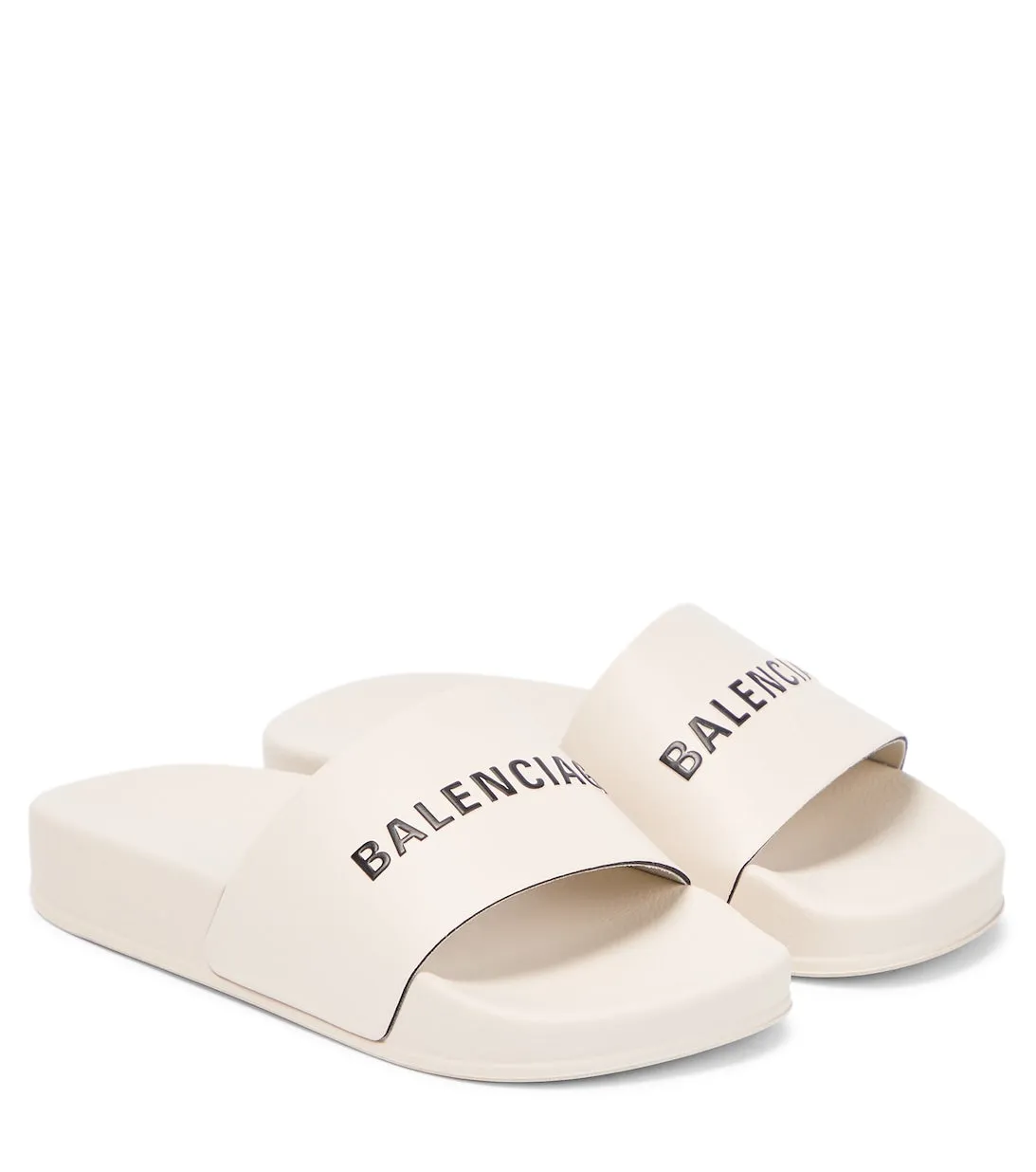 Balenciaga Kids Logo Rubber Slides, White