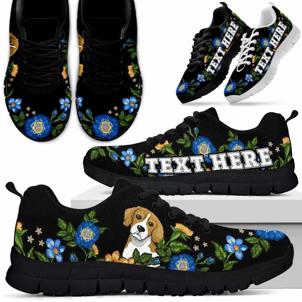 Custom Name Beagle Sneaker, Beagle Colorful Floral Flower Dog Lovers Sneakers Gym Running Shoes, Best Running Shoes