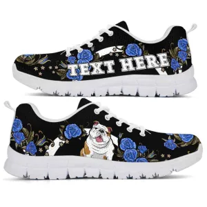 Custom Name Bulldog Sneaker, Bulldog Dog Lovers Sneakers Gym Rose Blue Flower Running Shoes, Best Running Shoes