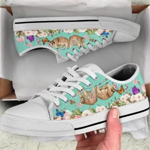 Cute Couple Sloth Love Flower Watercolor Low Top Shoes, Animal Print Canvas Shoes, Print On Canvas Shoes