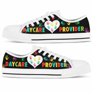 Daycare Teacher Colorful Hands White Heart Low Top Shoes, Teacher Shoes, Low Top Sneakers