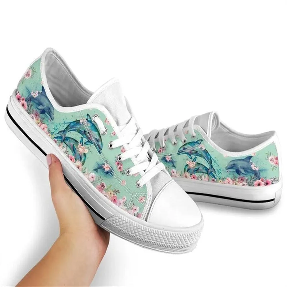 Dolphin Flower Watercolor Low Top Shoes, Animal Print Canvas Shoes, Print On Canvas Shoes