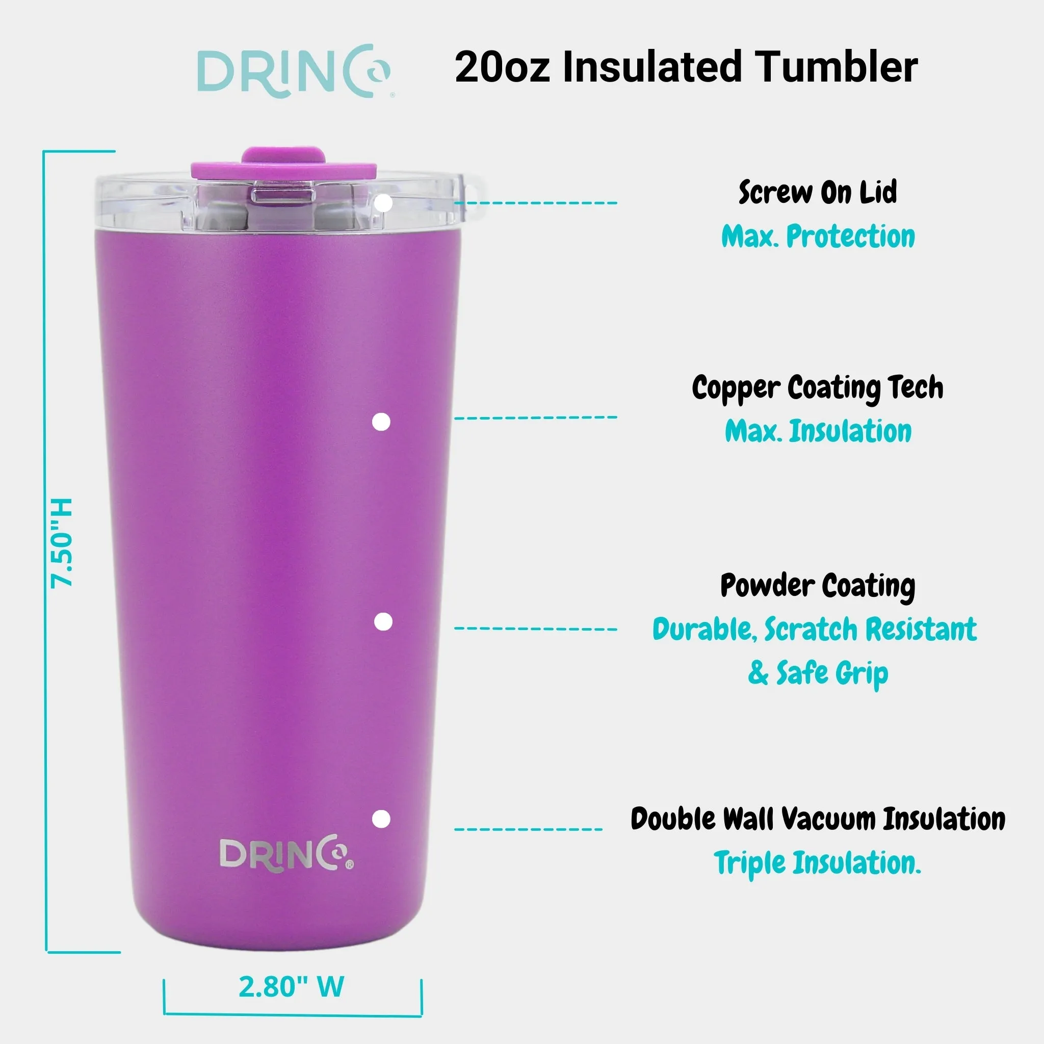 DRINCO®  Seattle 20oz Leakproof Tumbler with Straw - Purple