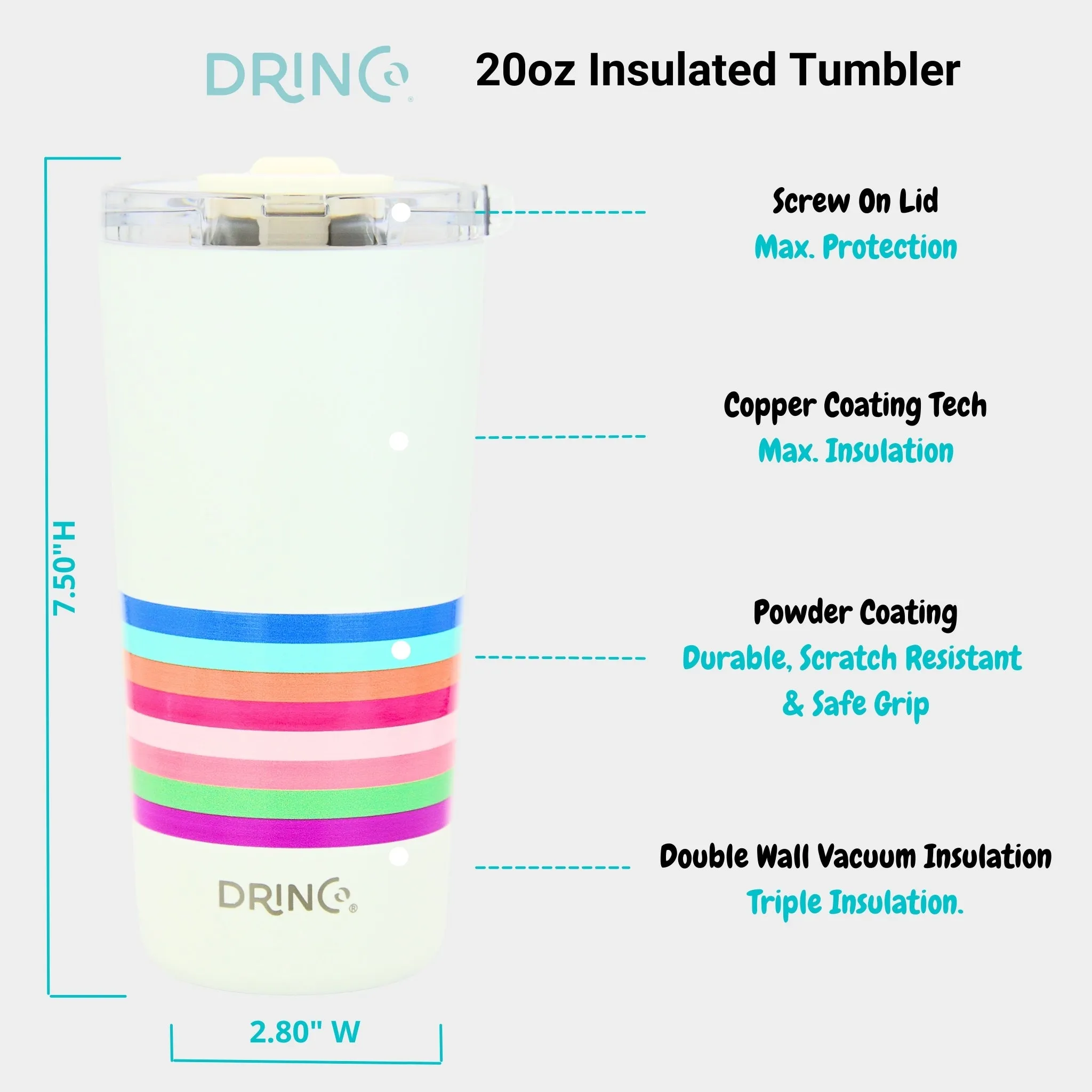 DRINCO®  Seattle 20oz Leakproof Tumbler with Straw - Stripe