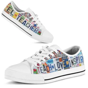 El Teacher Inspire License Plates Low Top Shoes, Teacher Shoes, Low Top Sneakers