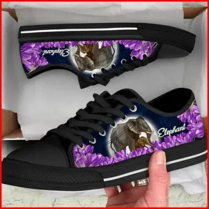 Elephant Purple Flower Canvas Low Top Shoes, Animal Print Canvas Shoes, Print On Canvas Shoes