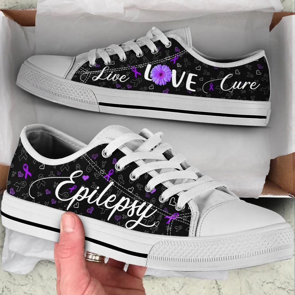 Epilepsy Shoes Live Love Cure Ribbon Heart Low Top Shoes, Best Canvas Shoes, Low Top Sneaker