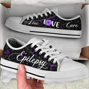 Epilepsy Shoes Live Love Cure Ribbon Heart Low Top Shoes, Best Canvas Shoes, Low Top Sneaker