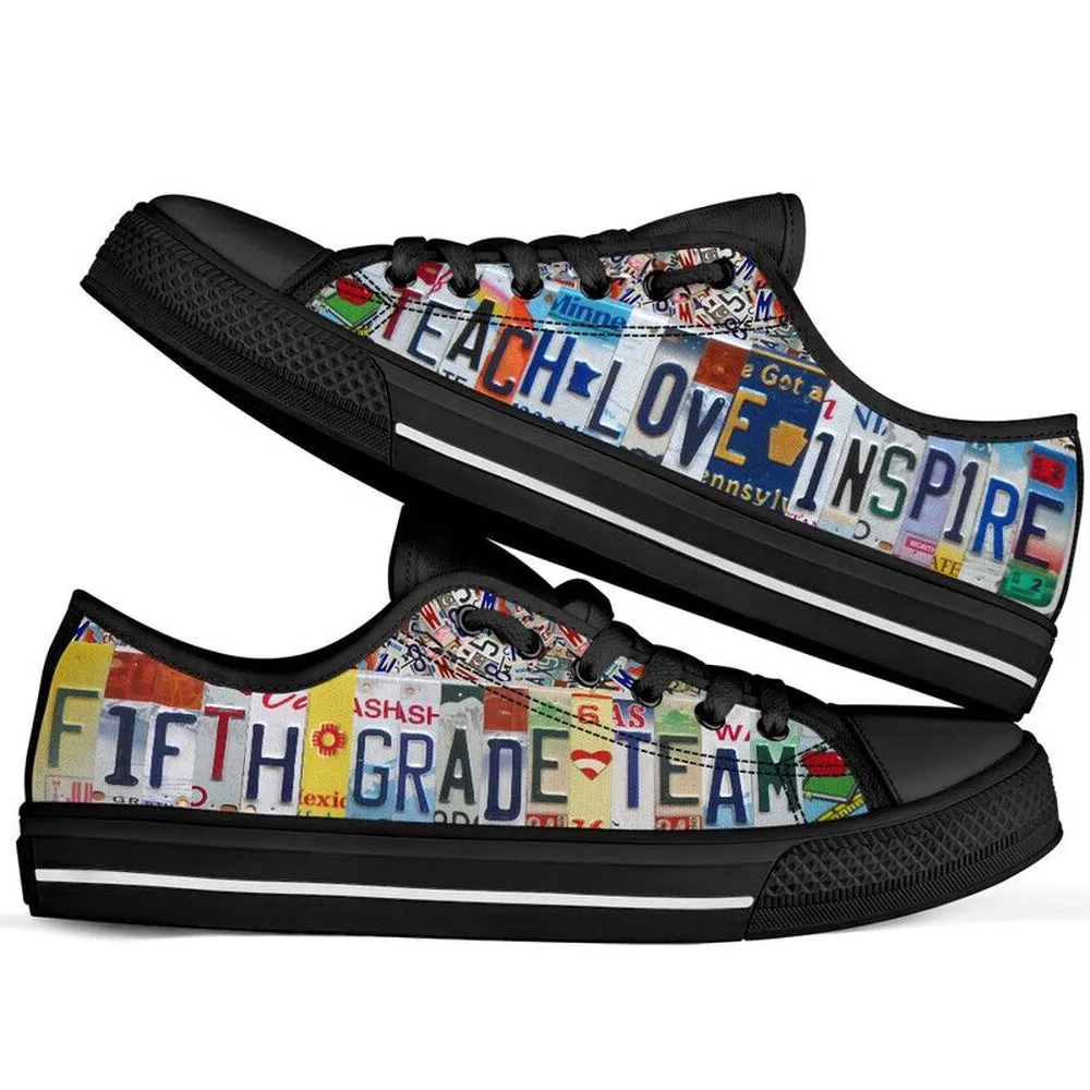 Fifth Grade Team License Plates Low Top Black Shoes, Teacher Shoes, Low Top Sneakers