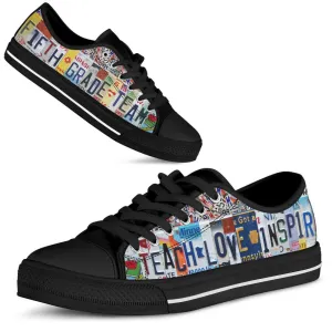 Fifth Grade Team License Plates Low Top Black Shoes, Teacher Shoes, Low Top Sneakers