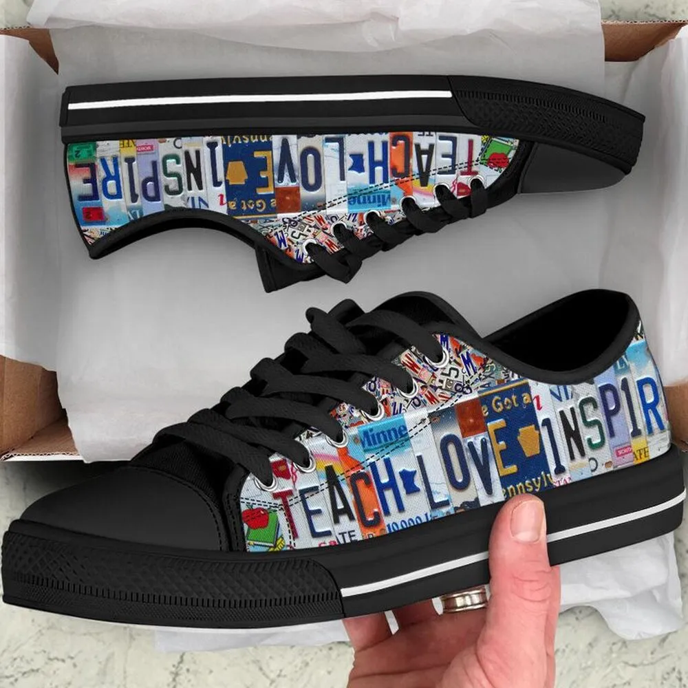 Fifth Grade Team License Plates Low Top Black Shoes, Teacher Shoes, Low Top Sneakers