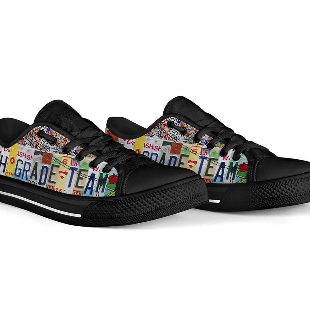 Fifth Grade Team License Plates Low Top Black Shoes, Teacher Shoes, Low Top Sneakers