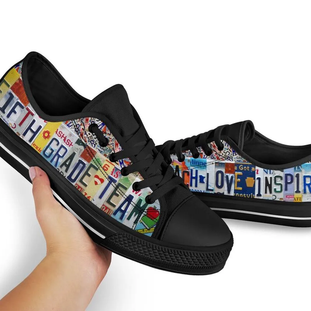 Fifth Grade Team License Plates Low Top Black Shoes, Teacher Shoes, Low Top Sneakers