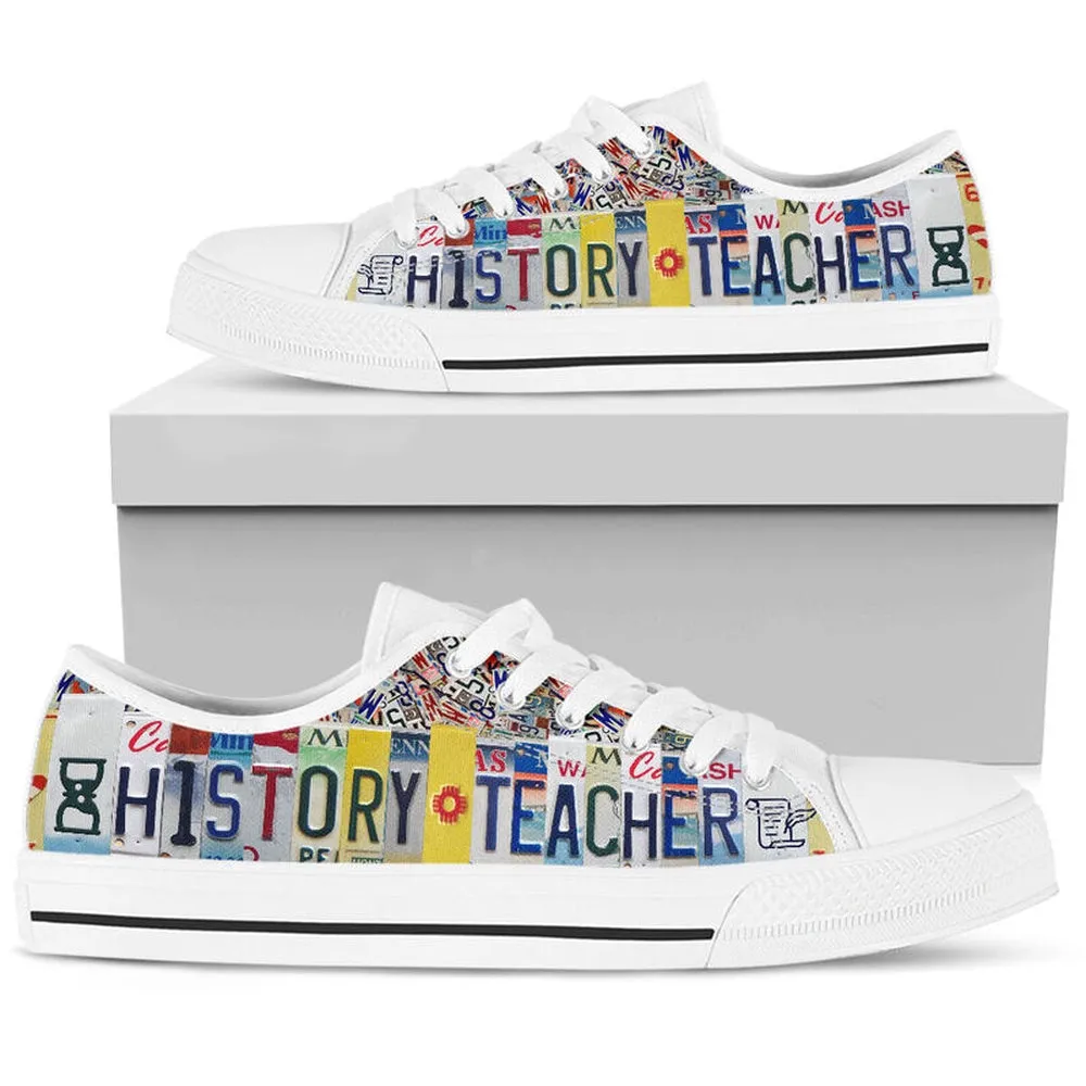 History Teacher License Plates Low Top Shoes, Teacher Shoes, Low Top Sneakers