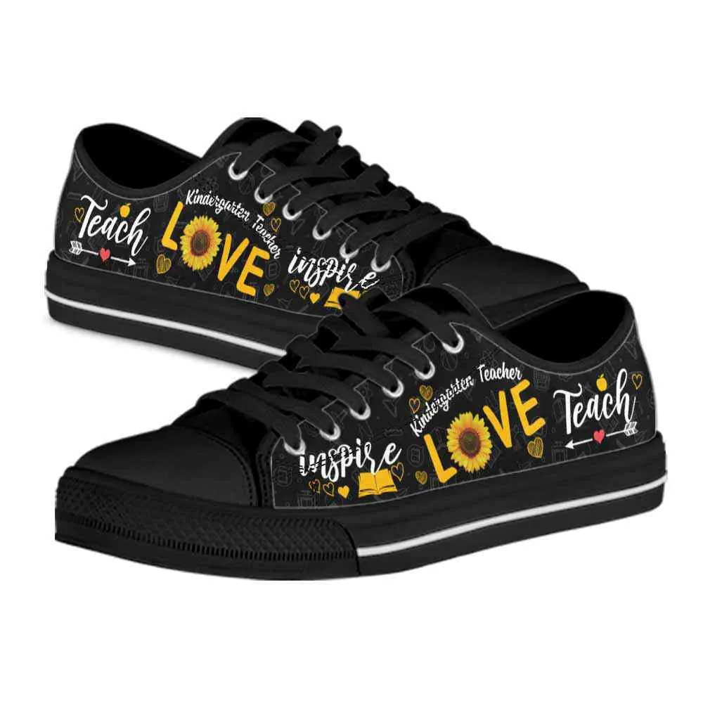 Kindergarten Teacher Sunflower Teach Love Inspire Low Top Shoes, Teacher Shoes, Low Top Sneakers