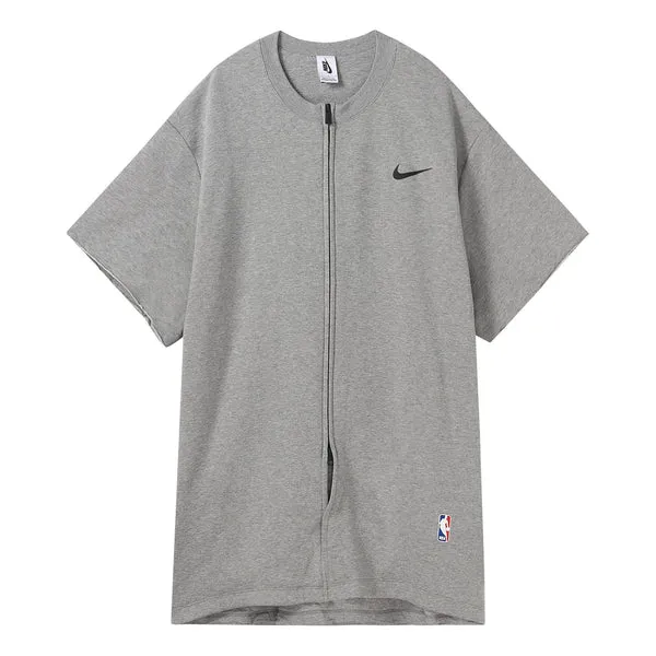 Men's Nike NRG Ti Warm Up Top x Fear of God FOG Gray Zipper Short Sleeve Tops 'Dark Gray Heather Black', gray