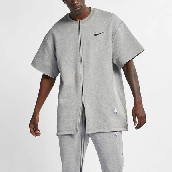 Men's Nike NRG Ti Warm Up Top x Fear of God FOG Gray Zipper Short Sleeve Tops 'Dark Gray Heather Black', gray