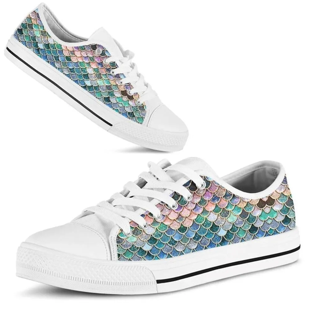 Mermaid Scales Low Top Shoes, Low Top Sneaker, Low Top Canvas Shoes