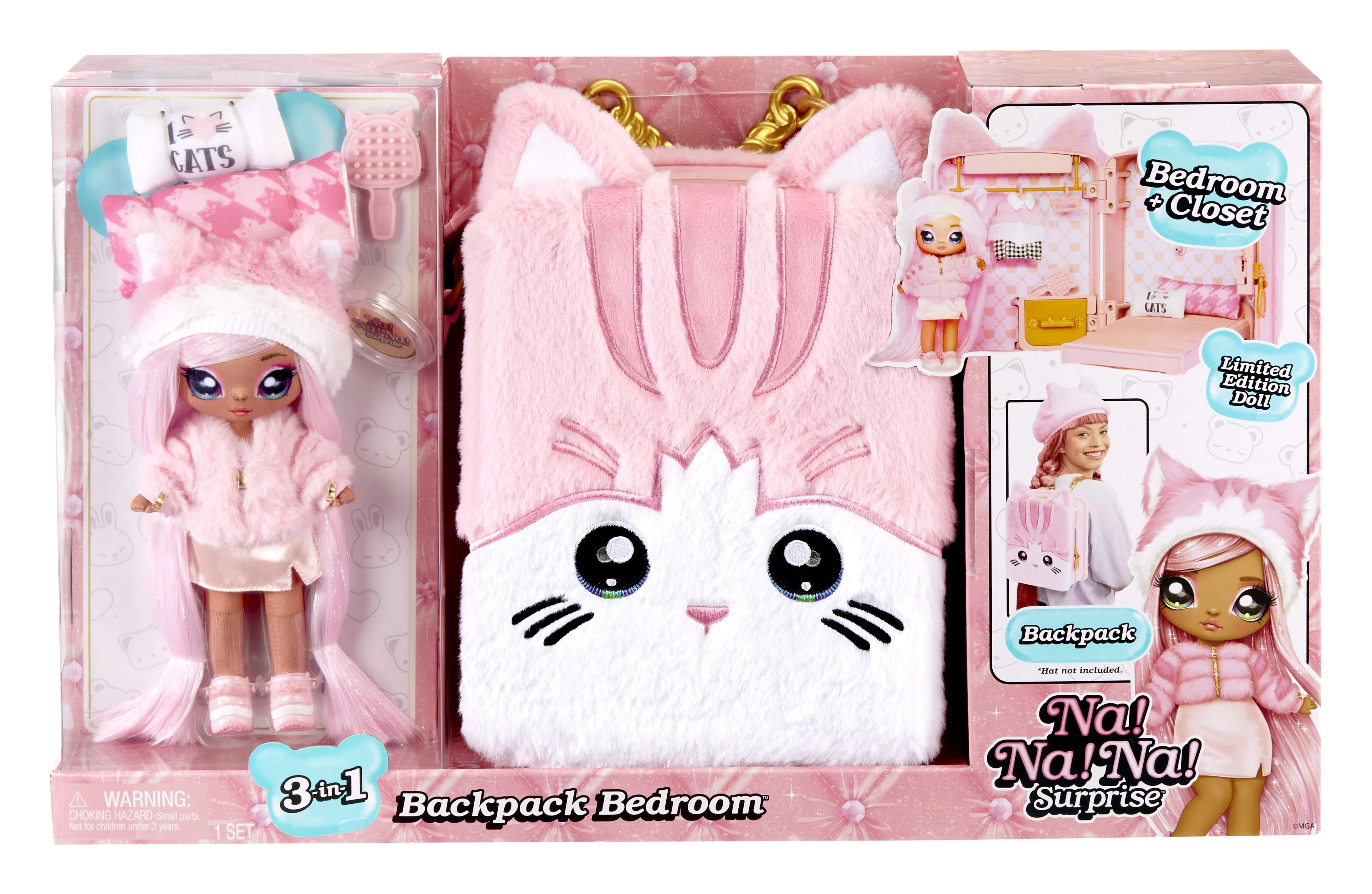 Na! Na! Na! Surprise 3 In 1 Series 3 Backpack Bedroom Pink Kitty