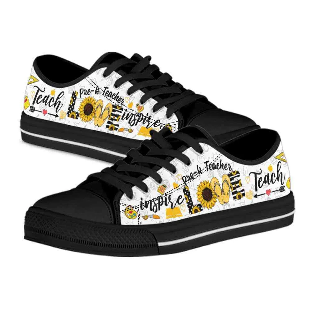 Pre K Teacher Sunflower Teach Love Inspire Low Top Shoes, Teacher Shoes, Low Top Sneakers