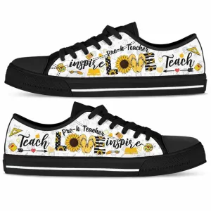 Pre K Teacher Sunflower Teach Love Inspire Low Top Shoes, Teacher Shoes, Low Top Sneakers