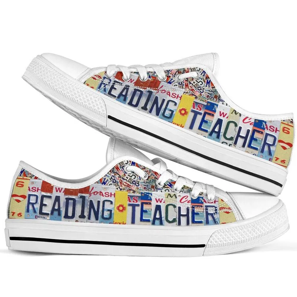 Reading Teacher License Plates Low Top Shoes, Teacher Shoes, Low Top Sneakers