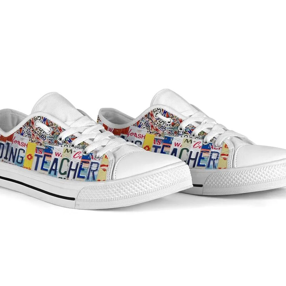 Reading Teacher License Plates Low Top Shoes, Teacher Shoes, Low Top Sneakers