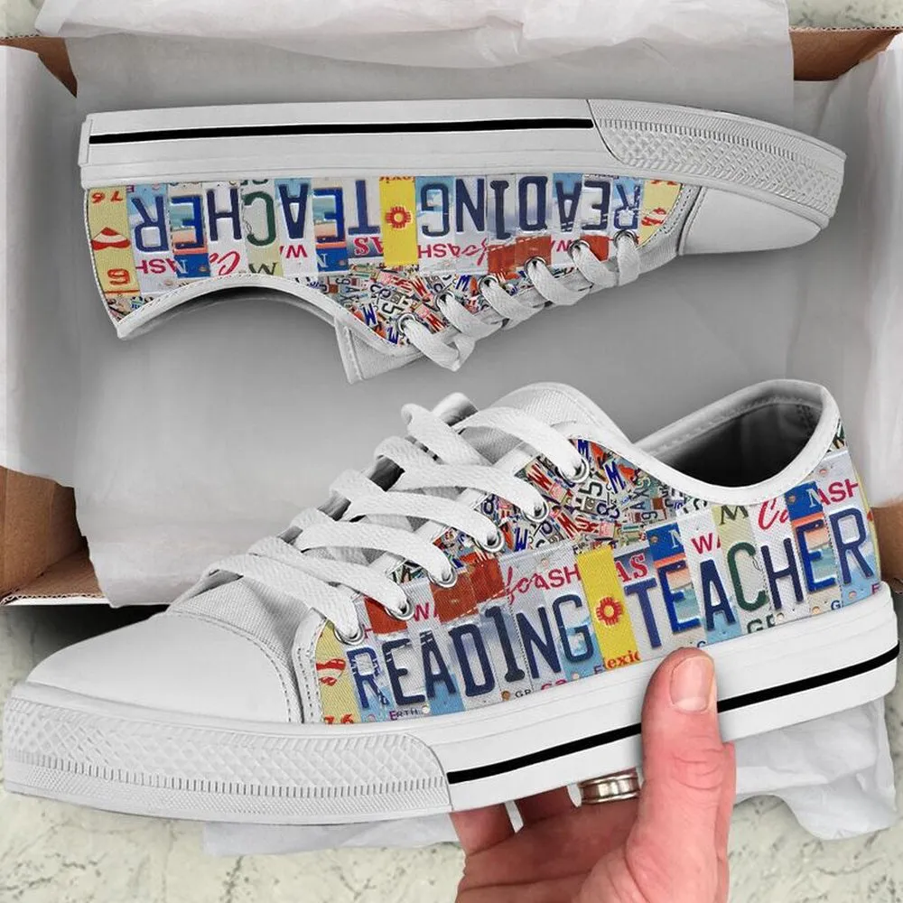 Reading Teacher License Plates Low Top Shoes, Teacher Shoes, Low Top Sneakers