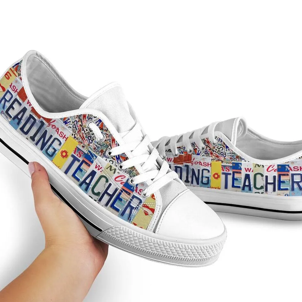 Reading Teacher License Plates Low Top Shoes, Teacher Shoes, Low Top Sneakers