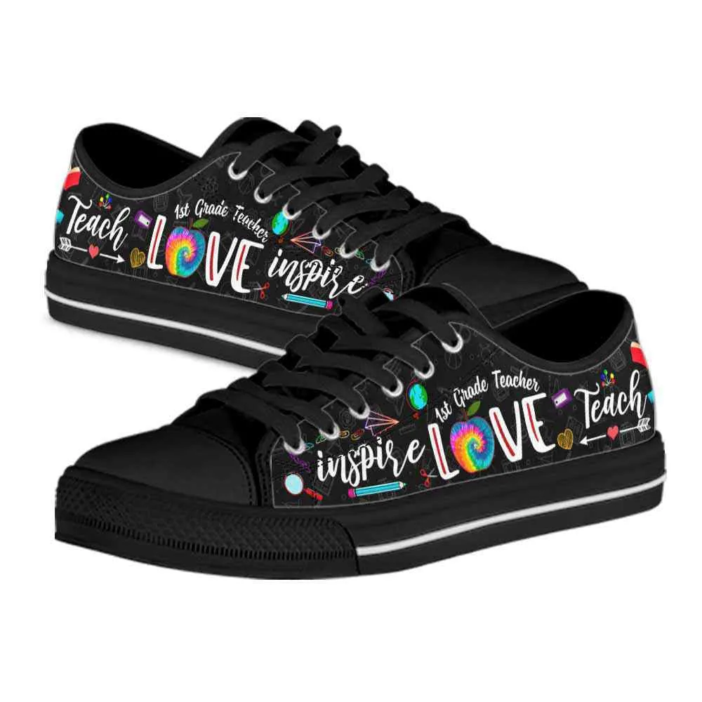 School 1St Grade Tie Dye Teach Love Inspire Low Top Shoes, Teacher Shoes, Low Top Sneakers