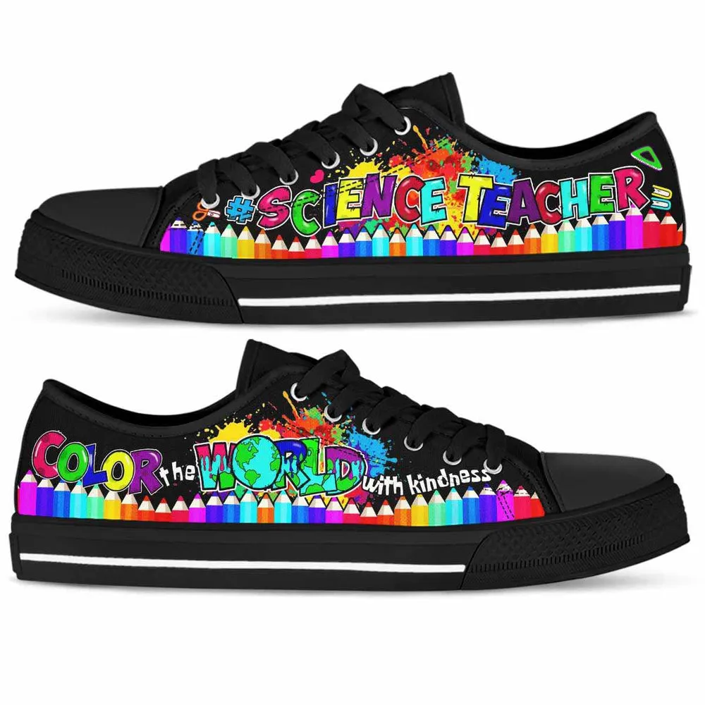 Science Teacher School Color The World With Kindness Low Top Shoes, Teacher Shoes, Low Top Sneakers