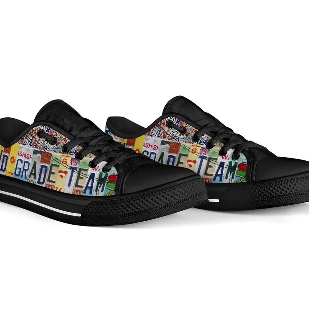 Second Grade Team License Plates Low Top Black Shoes, Teacher Shoes, Low Top Sneakers