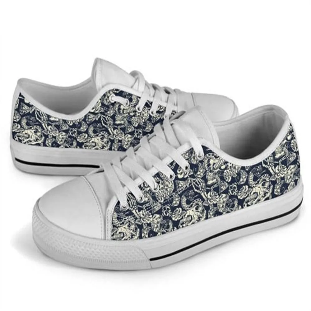 Skull Rose Snake Canvas Low Top Shoes, Low Top Sneaker, Low Top Canvas Shoes