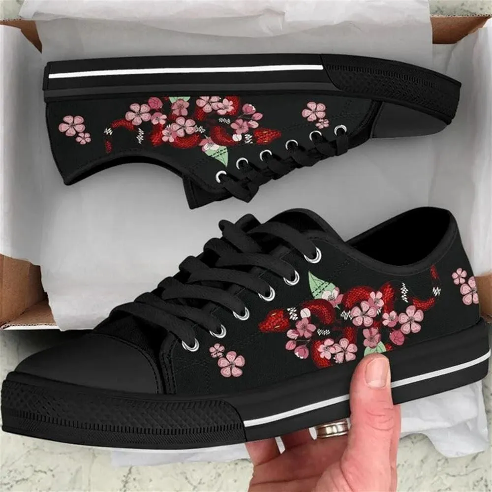 Snake Cherry Blossom Low Top Shoes, Low Top Sneaker, Low Top Canvas Shoes