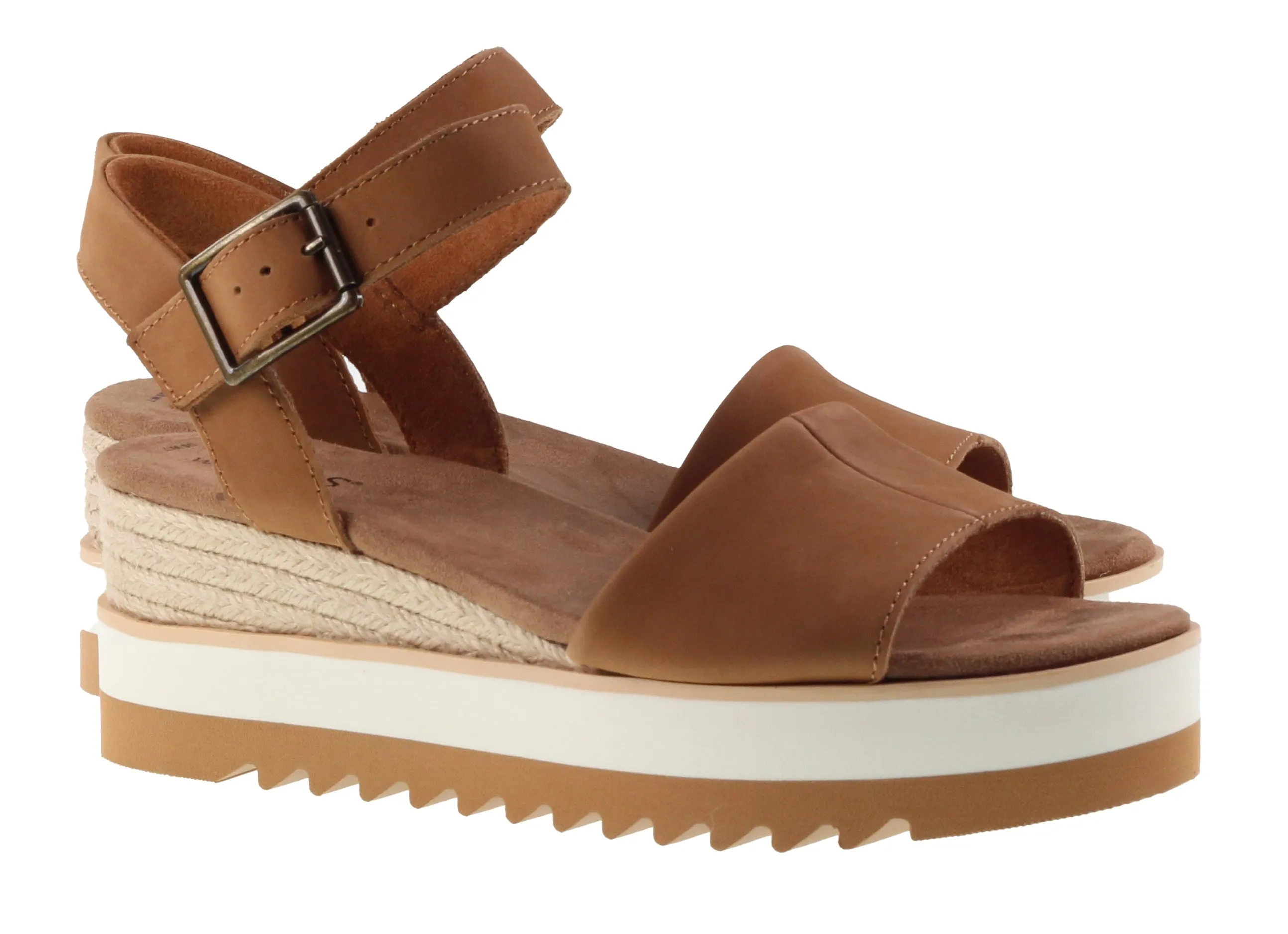 Toms Shoes Womens Diana Wedge Sandal Leather Tan